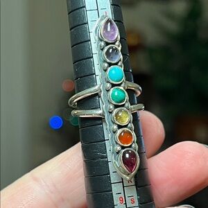 Beautiful Multi Gemstone Rainbow Yogi 7 Chakra Sterling Silver Ring